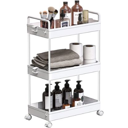 3 Drawers Cart Rolling Plastic Storage Cart and Organizer Metal Frame Plastic Drawers Plastic Trolley Organizer